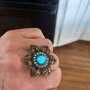 vintage brooch style ring- fits 6-9 elastic with beads
